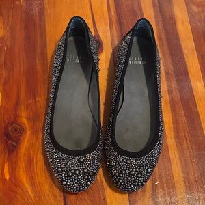 Stuart Weitzman Black Crystal Embellished Flats